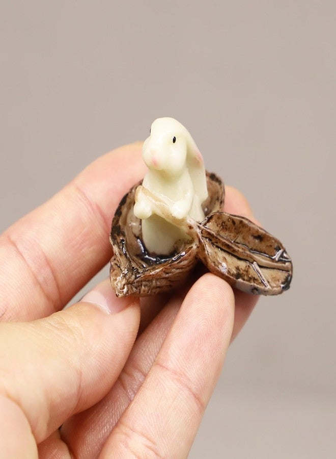 RillyRellow Miniature Bunny Rabbit Nut Boat, Dollhouse Bunny with Paddle in Boat, Mini Rabbit Sitting in Nutshell Boat, for Fairy Garden, Terrarium, Diorama or Mini Gardening, Miniature Woodland Decoration - Image 2